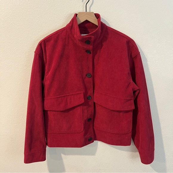 Avec Les Filles Berry Corduroy Mock Neck Button Front Oversized‎ Trucker Jacket - Picture 1 of 15